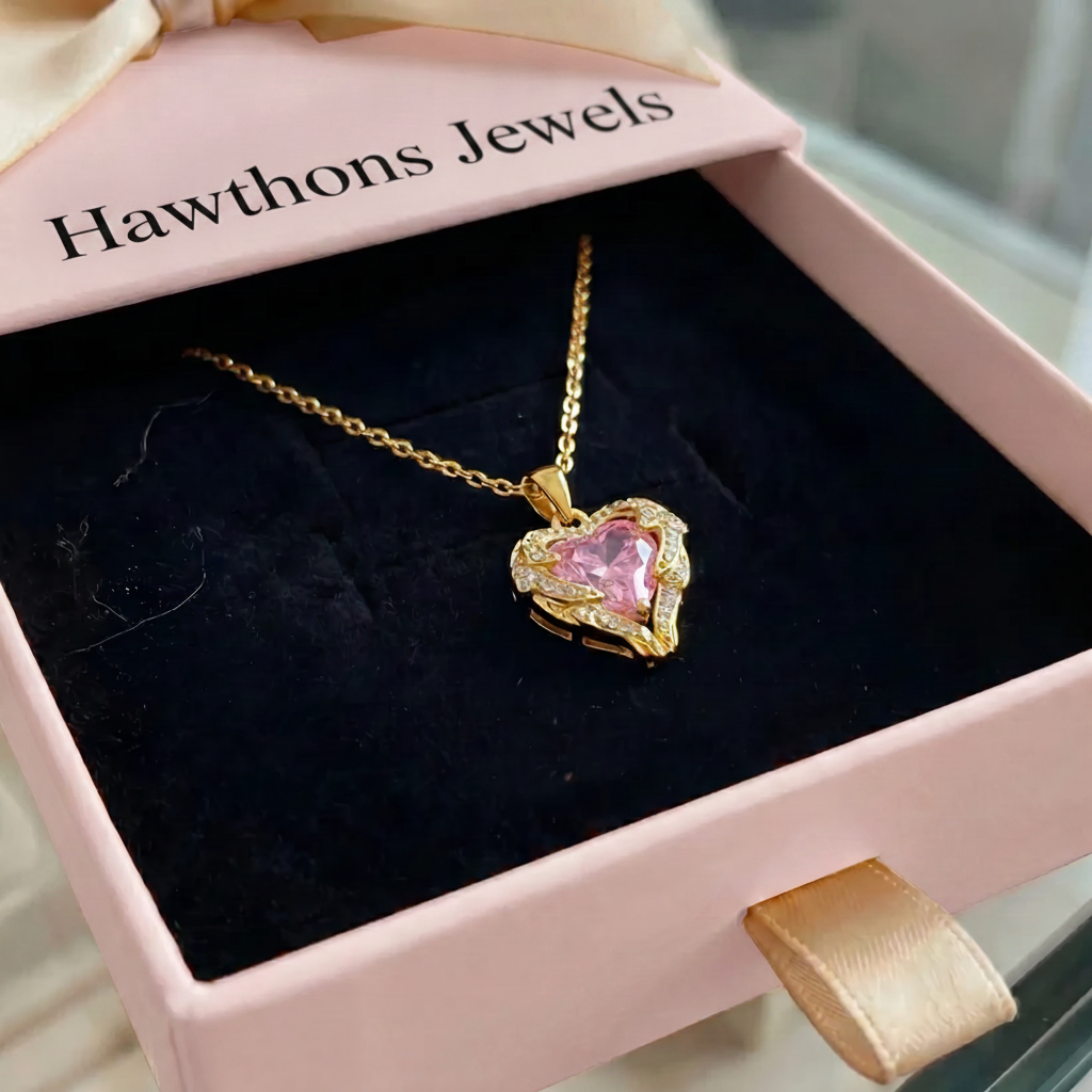 Angel Embrace Pink Heart Necklace | Gold