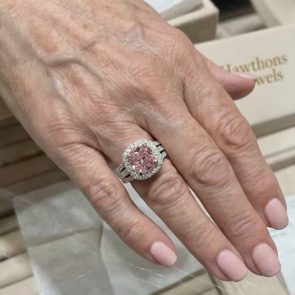 Blush Empress Halo Ring | White Gold
