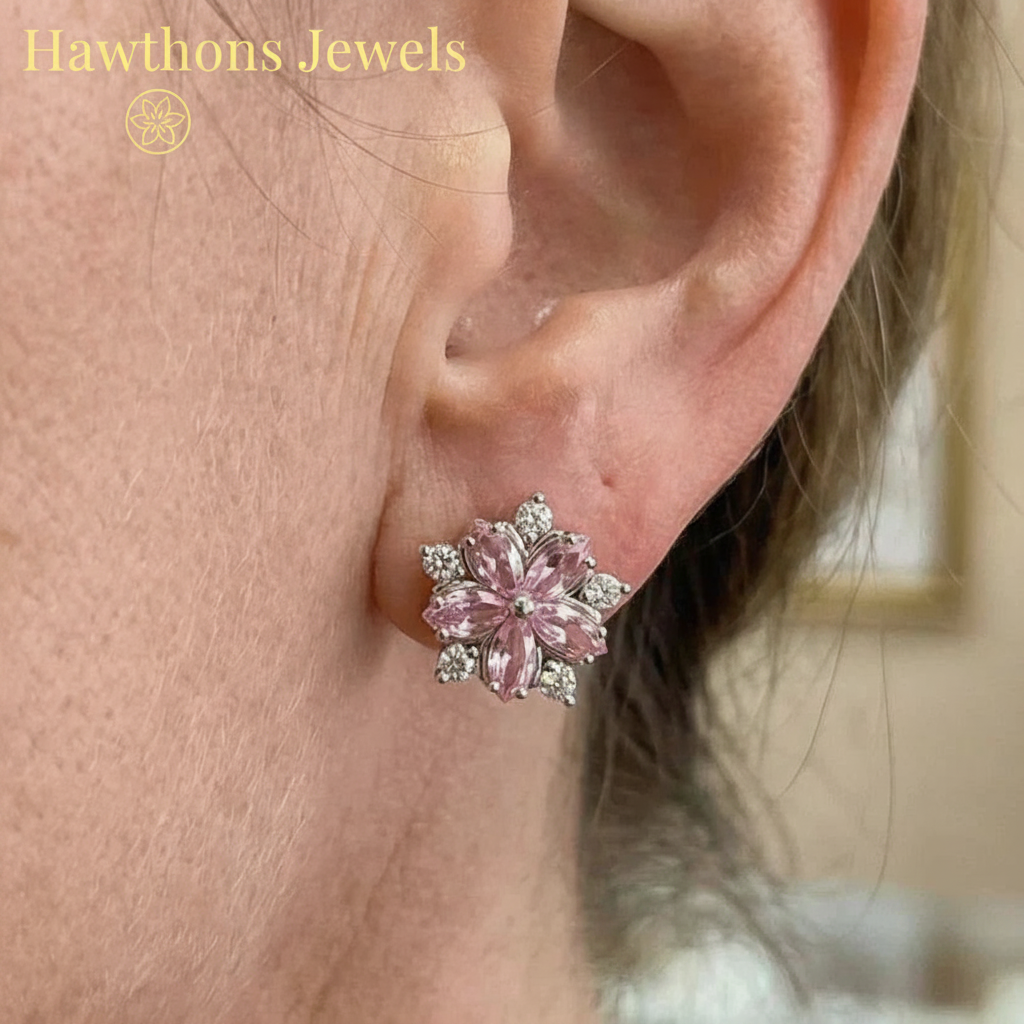 Cherry Blossom Earrings | White Gold