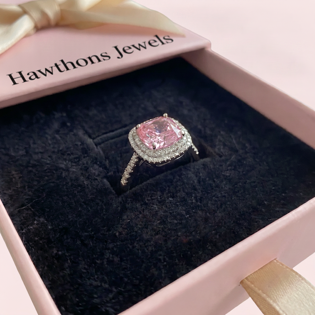 Cushion Pink Sapphire Ring | White Gold