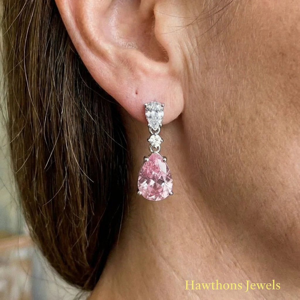 Mireya Blushflare Drop Earrings | White Gold