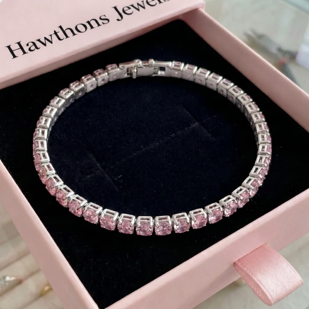 Pink Sapphire Tennis Bracelet | White Gold