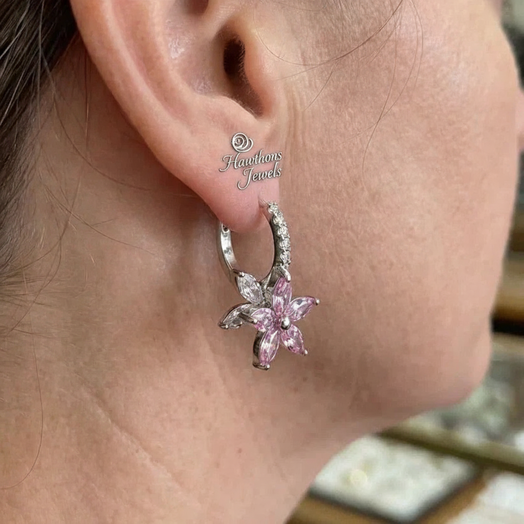 Thalia Pink Petalburst Earrings | White Gold
