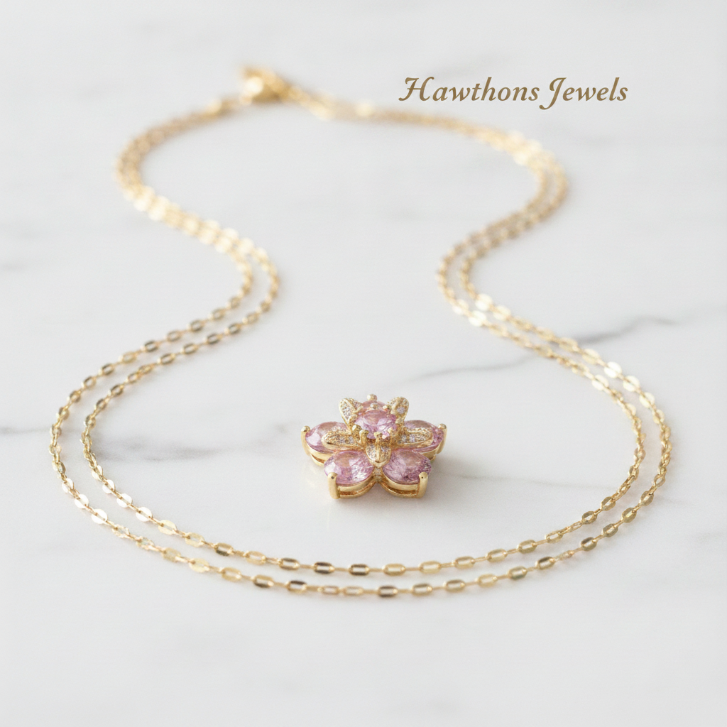 Amorea Pink Flower Necklace | Gold
