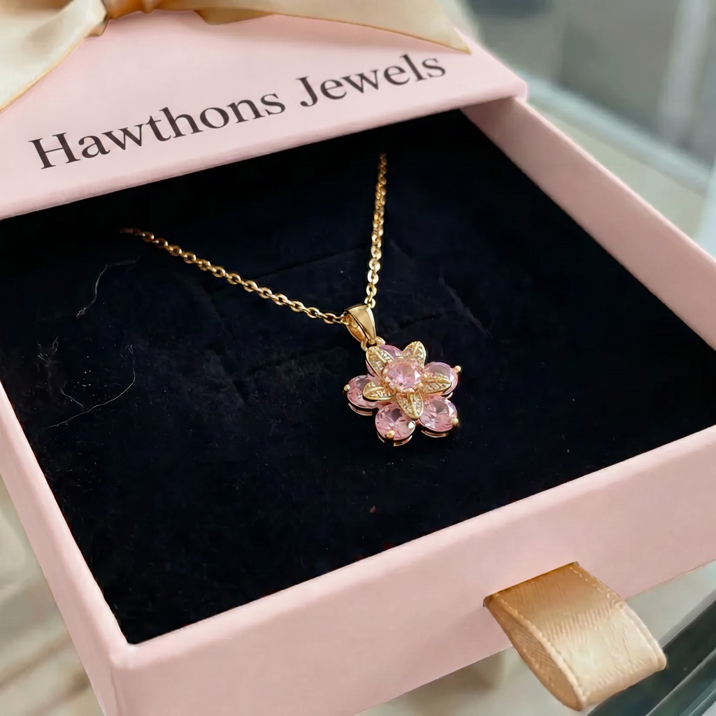 Amorea Pink Flower Necklace | Gold