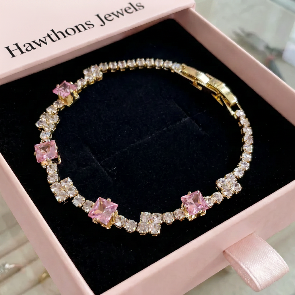 Blush Squares Tennis Bracelet | Gold