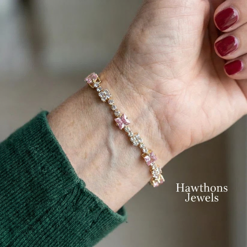 Blush Squares Tennis Bracelet | Gold