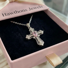 Celestial Pink Cross Necklace | White Gold