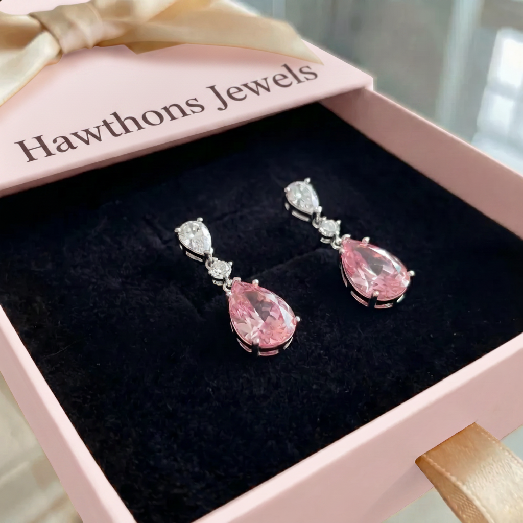 Mireya Blushflare Drop Earrings | White Gold