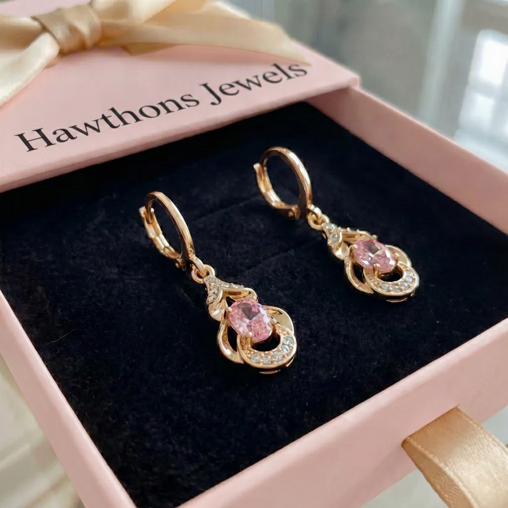 Moonlit Blush Teardrop Earrings | Rose Gold