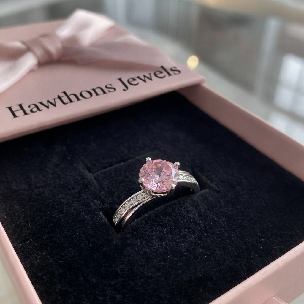Moonlit Pink Contour Ring | White Gold