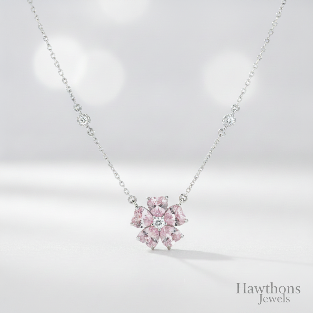 Petalglow Flower Pendant Necklace | White Gold