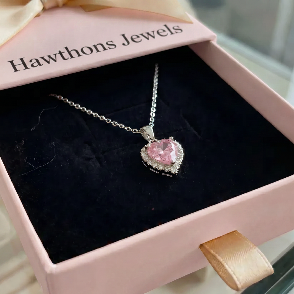 Pink Heart Radiance Necklace | White Gold