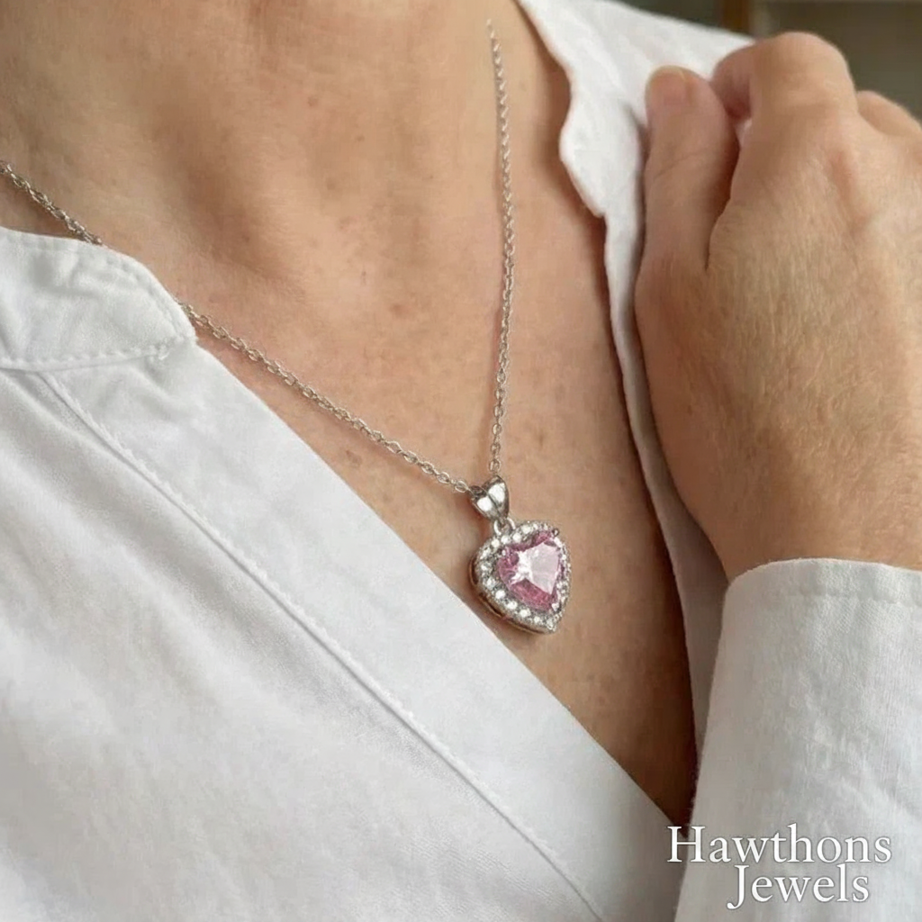 Pink Heart Radiance Necklace | White Gold