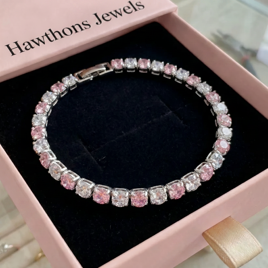 Pink Sapphire Duo Tennis Bracelet | White Gold