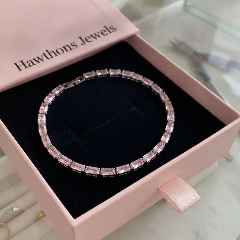 Pink Sapphire Prism Tennis Bracelet | White Gold