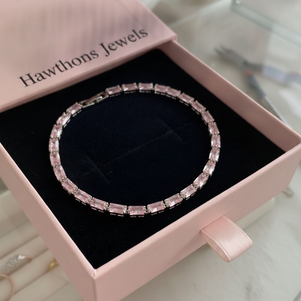 Pink Sapphire Prism Tennis Bracelet | White Gold