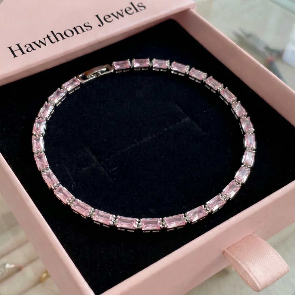 Pink Sapphire Prism Tennis Bracelet | White Gold