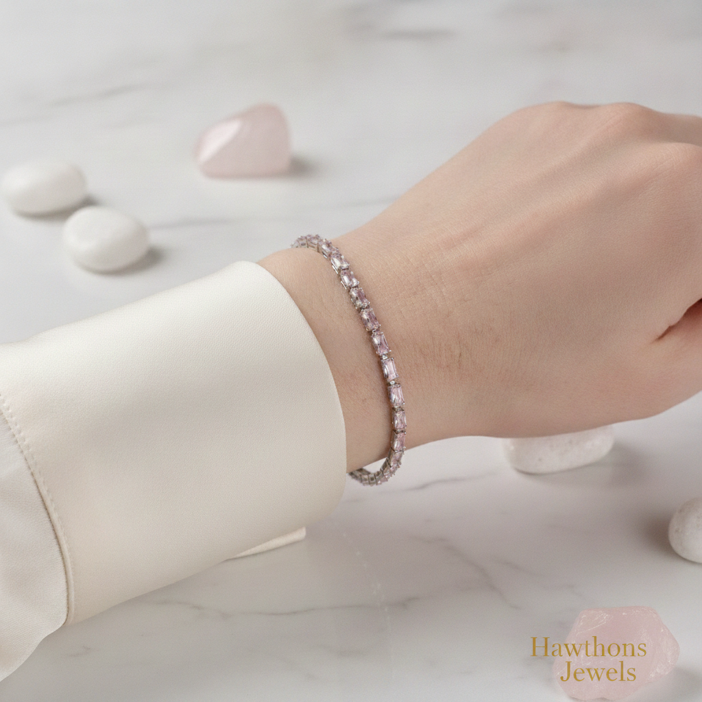 Pink Sapphire Prism Tennis Bracelet | White Gold