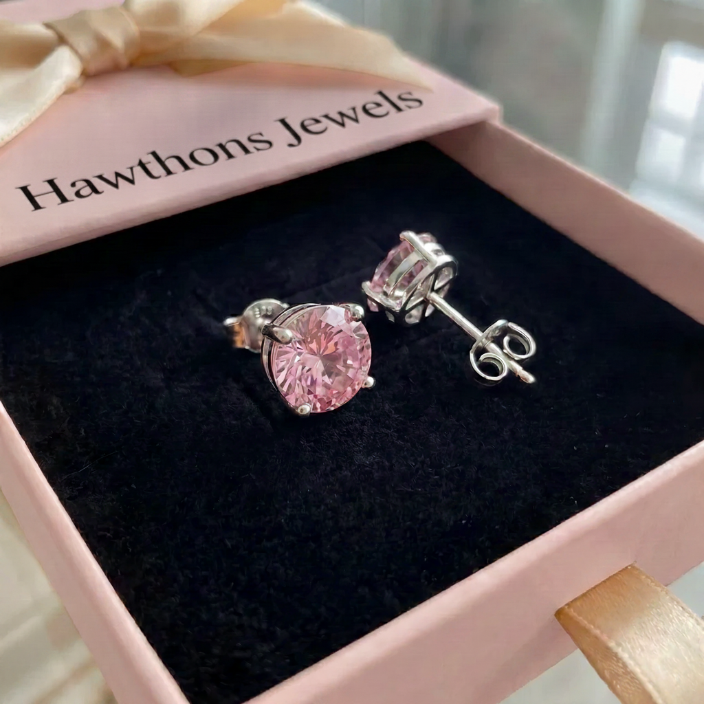 Pink Sapphire Round Studs | White Gold