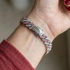 Pink Shimmer Cuban Bracelet | White Gold