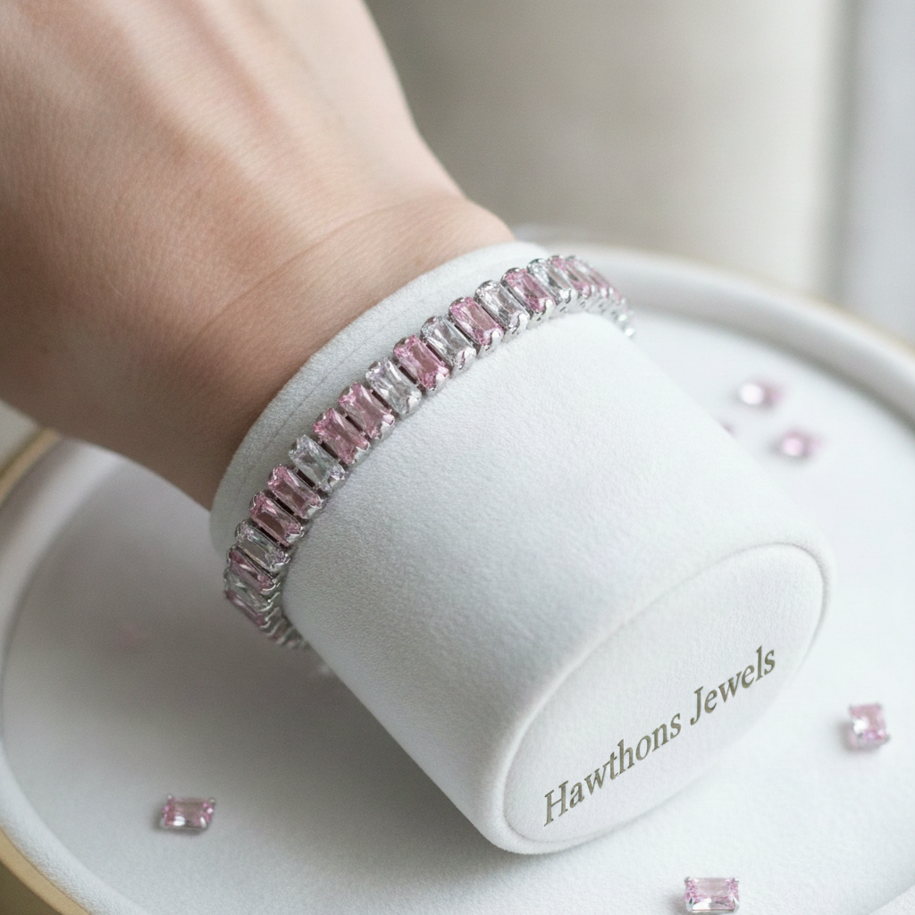 Pink Stripe Tennis Bracelet | White Gold