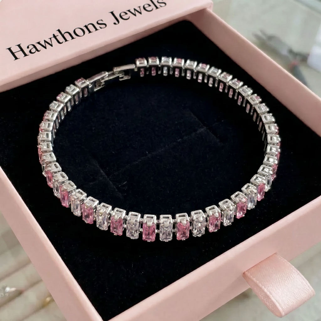 Pink Stripe Tennis Bracelet | White Gold