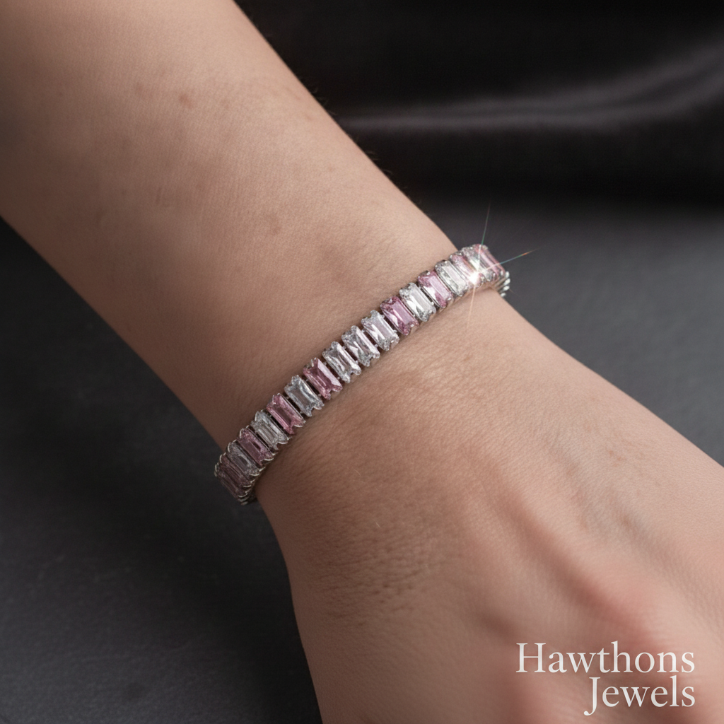 Pink Stripe Tennis Bracelet | White Gold