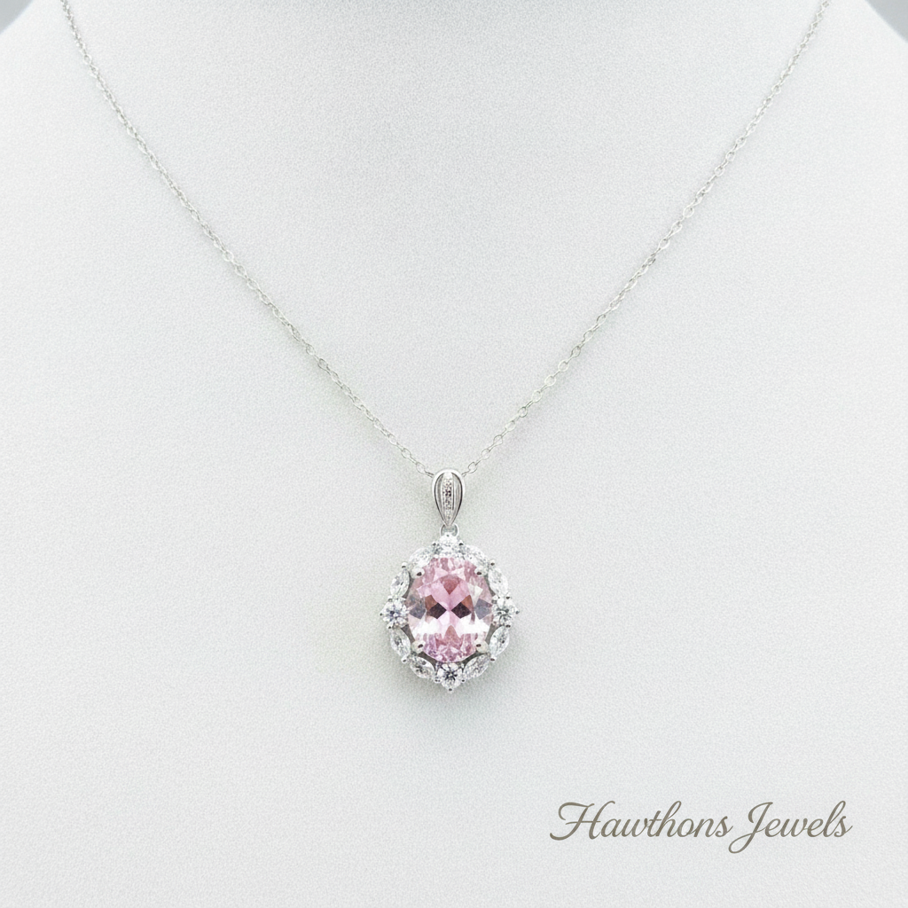 Rose Lotus Halo Necklace | White Gold