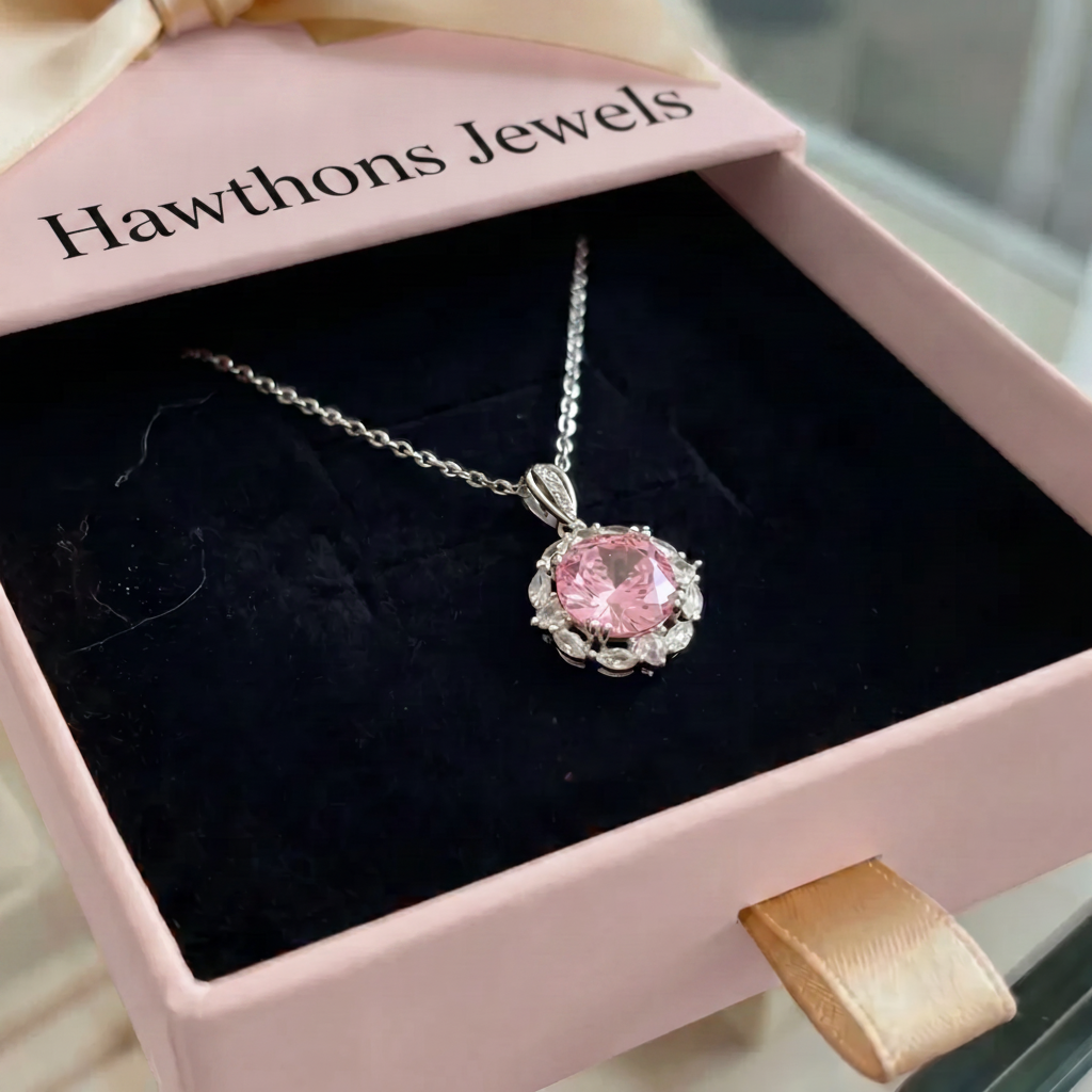Rose Lotus Halo Necklace | White Gold