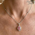 Rose Oval Crown Halo Necklace | White Gold