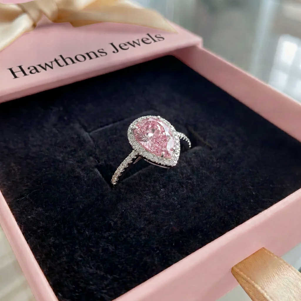 Teardrop Pink Sapphire Ring | White Gold